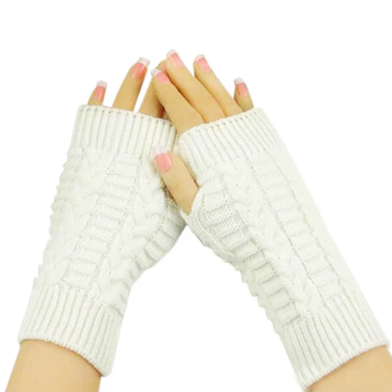 Warm Gloves Women Girls Winter Knitted Solid Color Mittens Fingerless Thick Artificial Wool Gloves