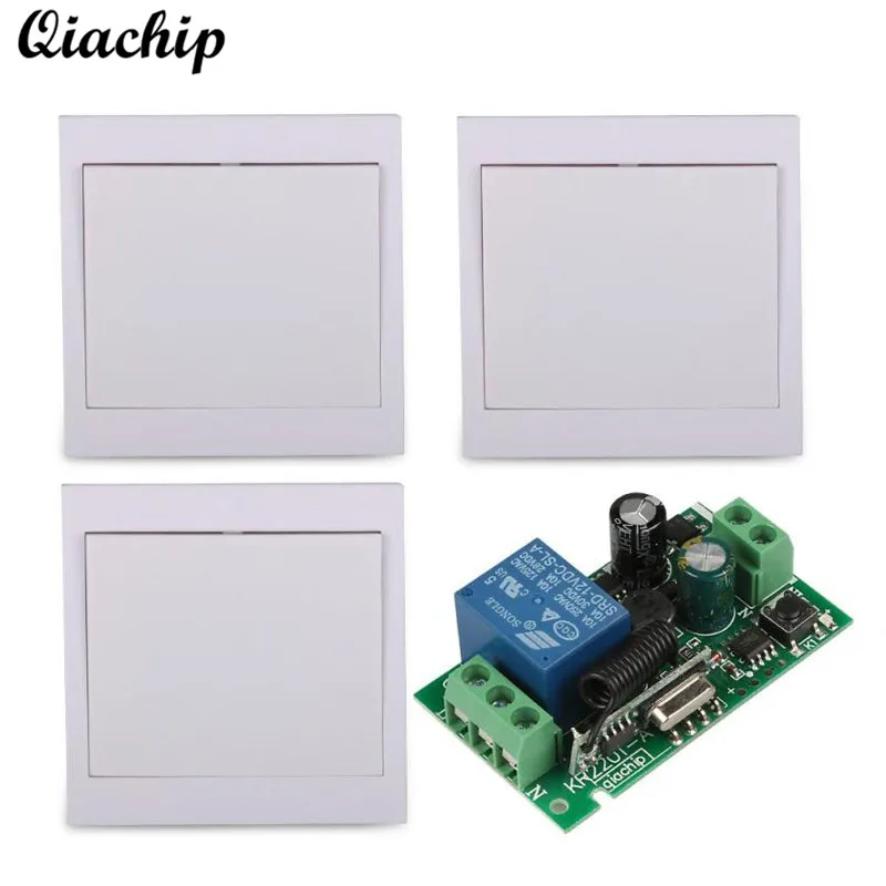 

QIACHIP AC 110V 220V 1 CH 433mhz Remote Control Switch Receiver 86 Wall Panel Transmitter For Smart Home Room Bulbs TX Stairway
