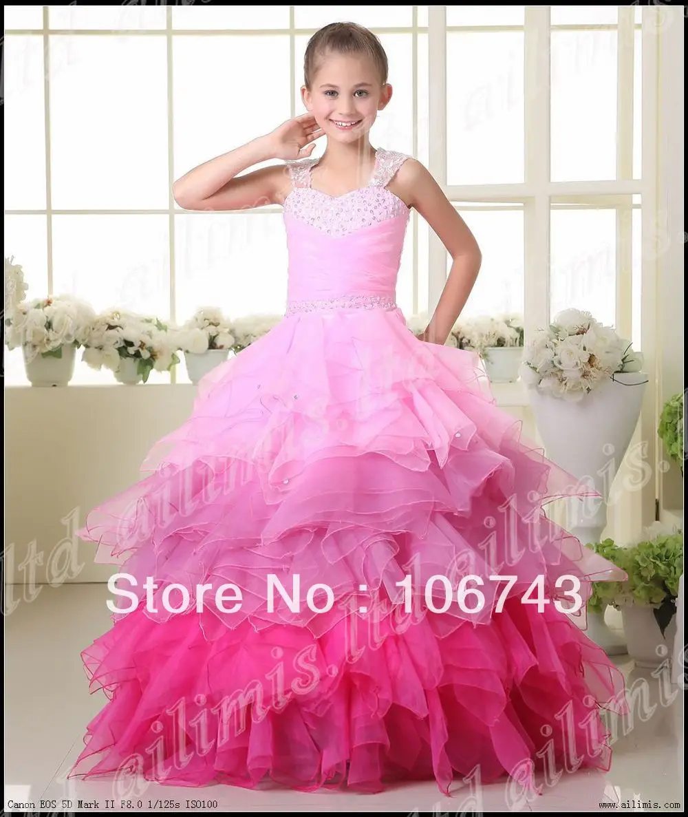 

free shipping 2013 Hot Girl Kids Pageant Bridesmaid Dance Party Princess Ball Gown Formal Dresses pink Flower Girl Dresses