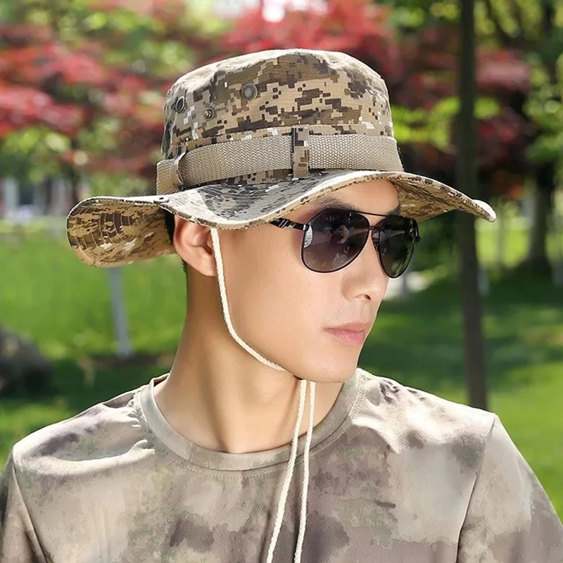 

Fishing Caps 209 Military Adjustable Sun Hats Cap Summer Men Women Camouflage Bucket Hat With String Fisherman Cap