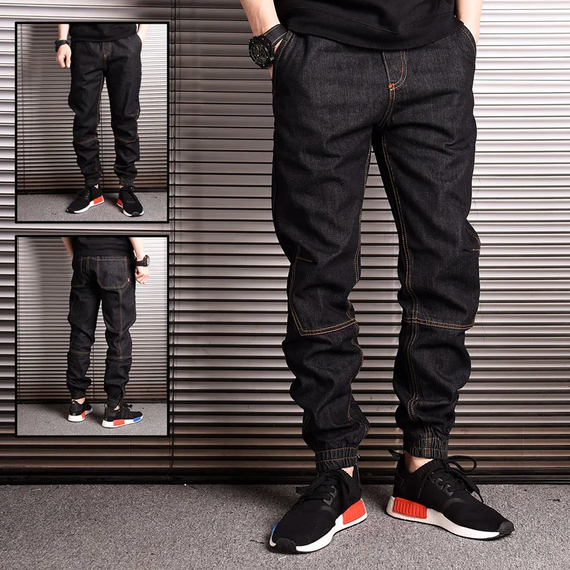 

Vintage Designer Fashion Men Jeans Spliced Elastic Waist Loose Fit Hip Hop Jeans Men Japanese Style Slack Bottom Joggers Jeans