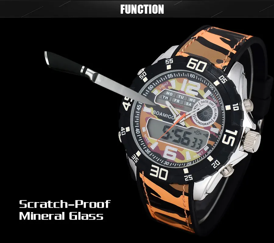 BOAMIGO Brand Fashion Dual Display Watches Mens Sports Watch Rubber Band Digital Analog LED Wristwatch Gift Clock 30M Waterproof (7)