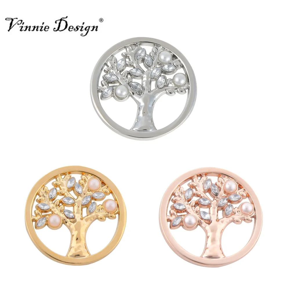 

Vinnie Design Jewelry 33mm Life Tree Coin with Clear Crystal and Pearl fit for Frame Pendant Coin Holder 10pcs/lot