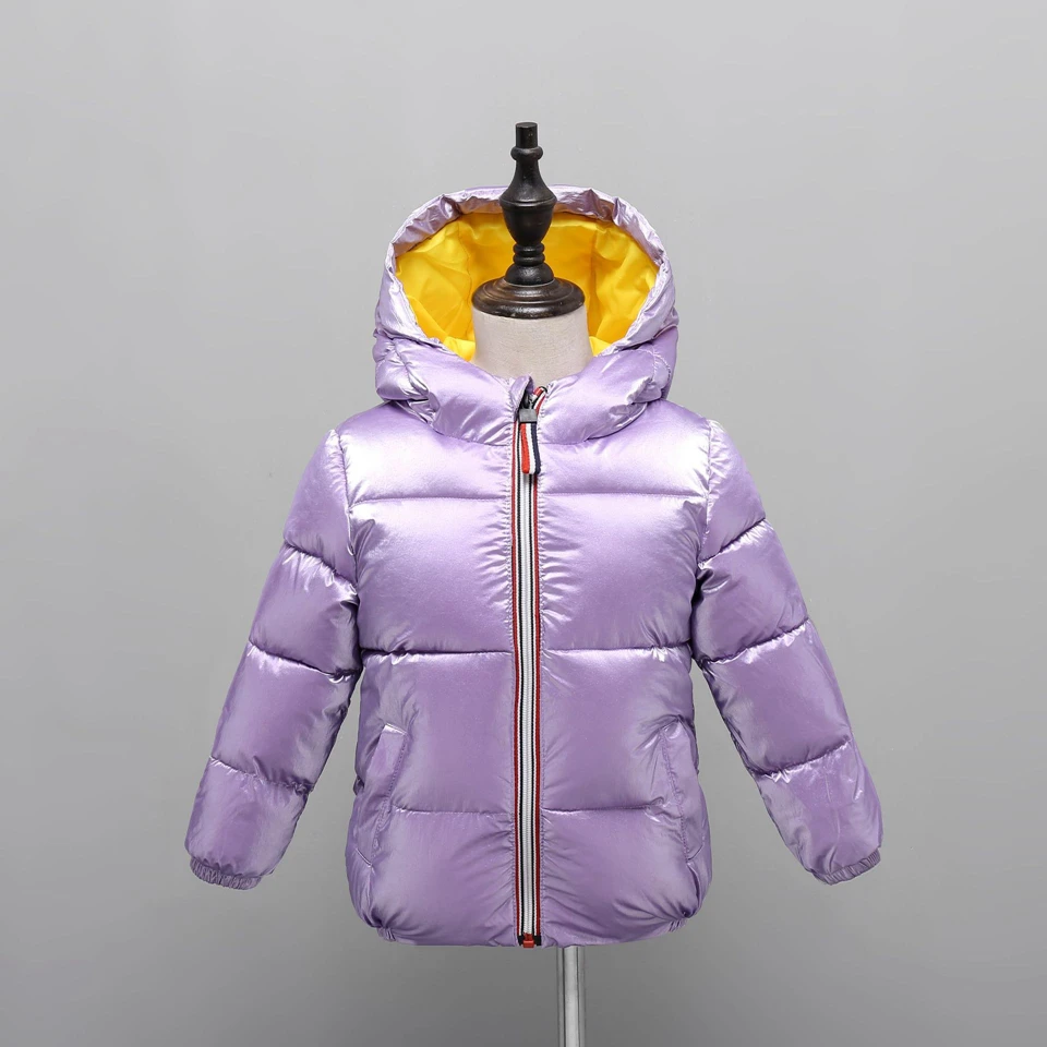 Детская зимняя куртка для мальчиков и девочек; одежда серебристого цвета; одежда для маленьких девочек; детская теплая парка с капюшоном и подкладкой; Водонепроницаемая Куртка для мальчиков - Цвет: Фиолетовый