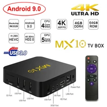 2019 обновления MX10 Android 9,0 Smart ТВ коробка RK3328 4 ядра 4G Ram 64G Rom USB 3,0 2,4G Wi-Fi HDR 4 K H.265 IP ТВ смарт-top Box