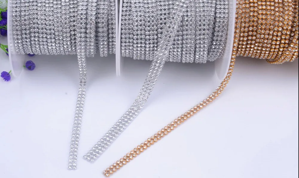 

promotion!3mm 2rows 1 meter Crystal Clear Stones Silver Hot Fix Rhinestone Mesh Trimming Aluminium base Pasted Sew-on Net Drill