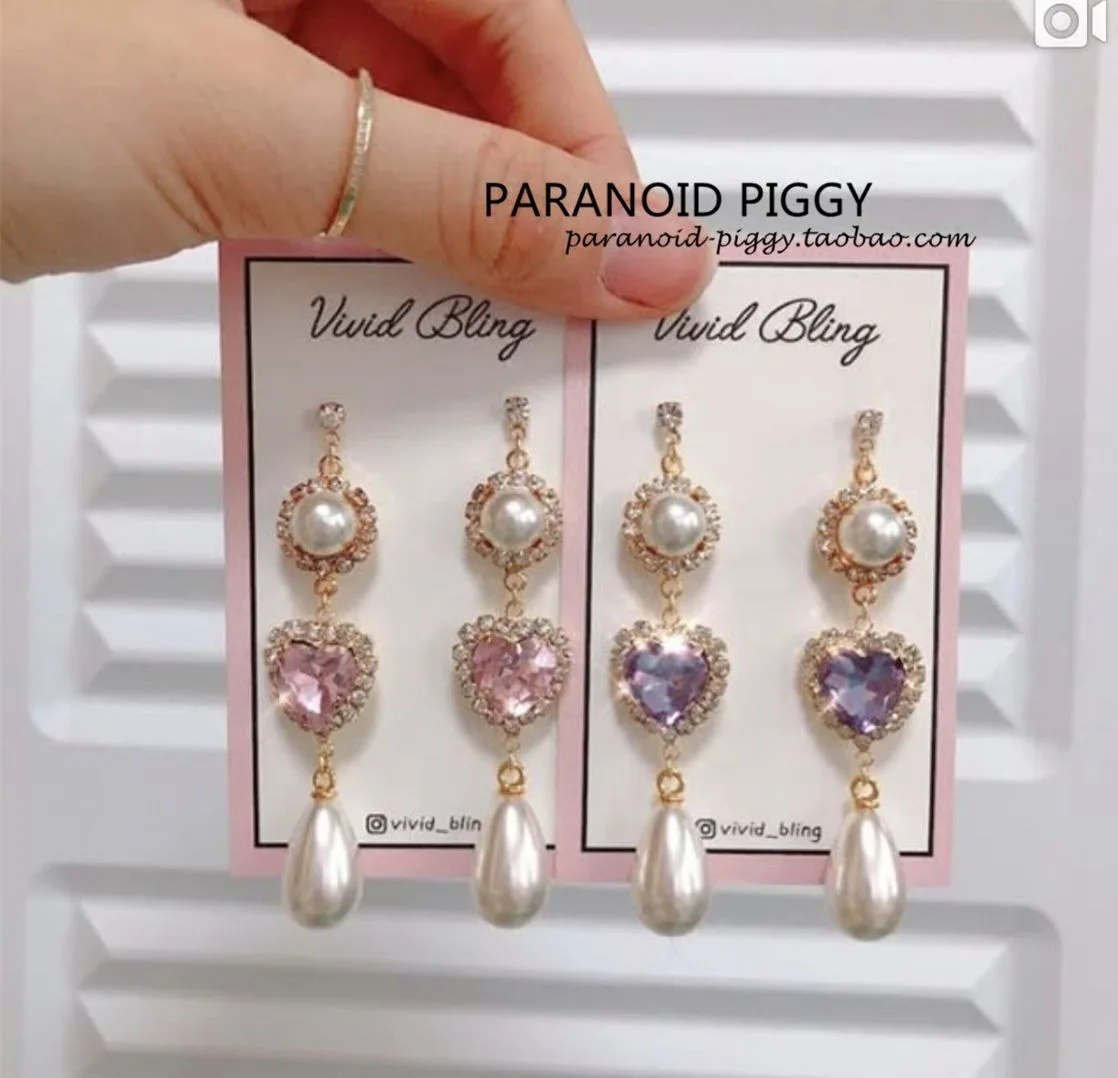 

heart shape Pearl Earrings long crystal statement luxury earrings for women jewelry drop earrings