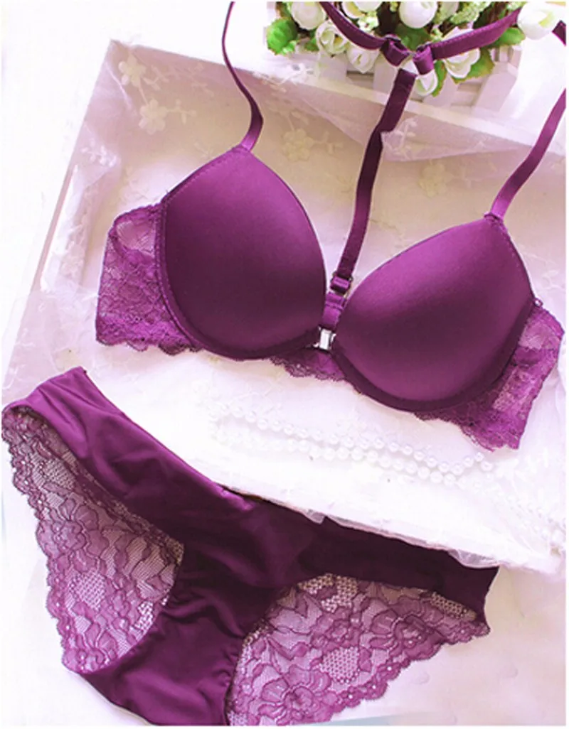 sheer bra and panty sets 2017 Fashion Sexy Front Closure Push Up A/B cup Seamless Bra Embroidery Floral Lace Racer Back Racerback Bras Underwear Sets bra and knicker sets cheap