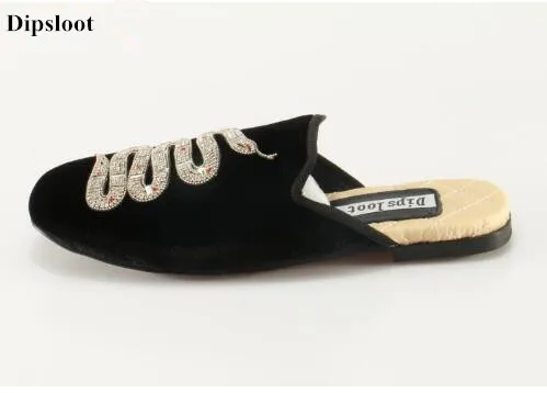

The Latest 2017 Woman Luxury Crystal Snake Embellished Spring Slippers Round Toe Slip-on Lady Slingback Shoes Woman Flat Shoes