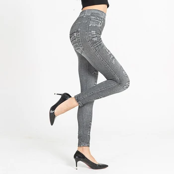

Women Hip-lifting Leggings Imitation Cowboy Skinny Casual Leggings High Elastic Push Up Slim Sexy Women Leggings Frazzle Pant