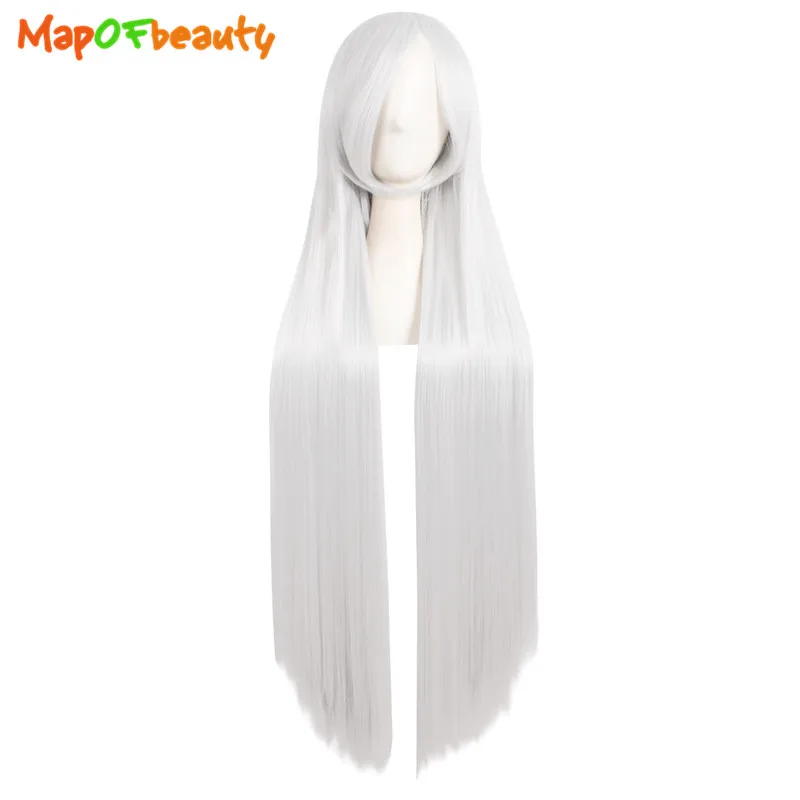 

MapofBeauty Long Straight 100cm 39inches Cosplay Natural Wigs Silver Grey Womens Heat Resistant Synthetic Hair For Costume Party