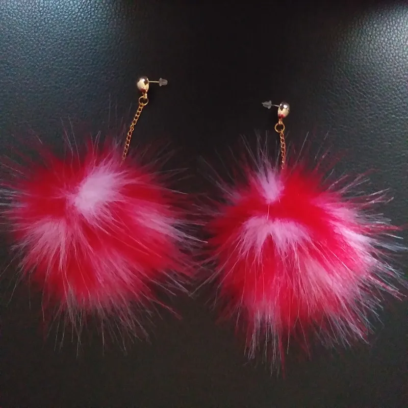 

12 Pair Fashion Fake Rabbit Fur Pom Ball Drop Earrings Handmade Earrings Personality Pompon Earrings Golden Chain Jewelry