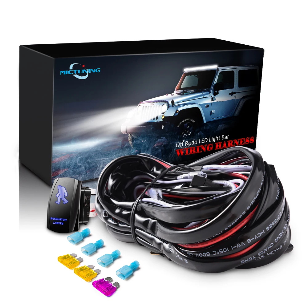 us $5 59 40% off mictuning led light bar wiring harness fuses with high quality 40amp relay on off sasqiatch rocker switch blue 2 lead 5 colors in mictuning led light bar wiring harness
