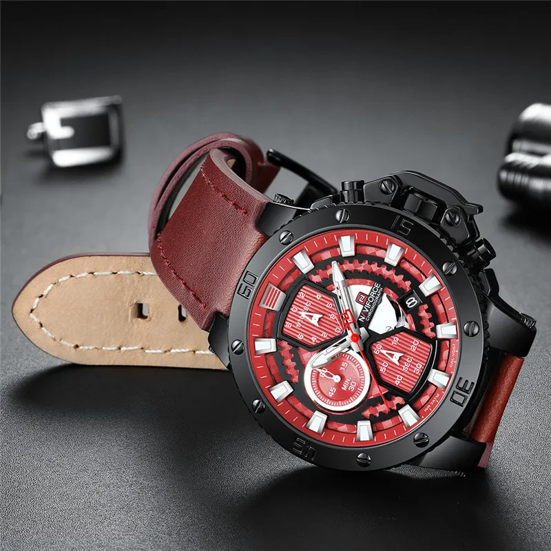 Relogio Masculino NAVIFORCE Men Watch Top Brand Luxury Sport Chronograph Military Army Wristwatch Leather Quartz Male Clock 9159