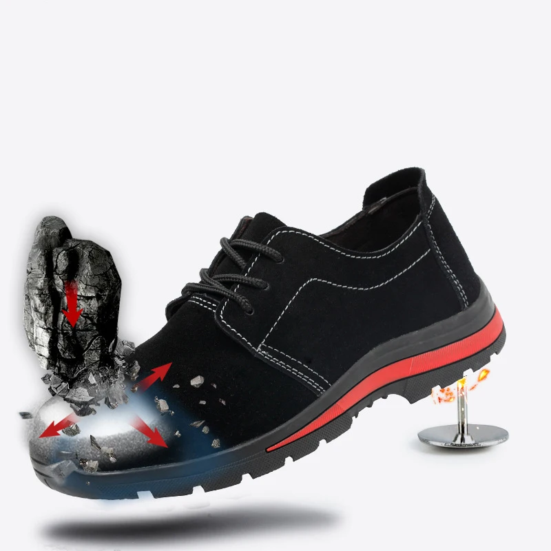 

Men's Breathable Steel Toe Cap Work Safety Shoes Men Outdoor Anti-slip Steel Puncture Proof Suede Protective Safety Boots Shoes