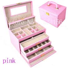 Роскошный большой 4 слоя розовый кожаный ювелирный ящик серьги стенд для ювелирных украшений Подарочная коробка(28.*20*19,5 см