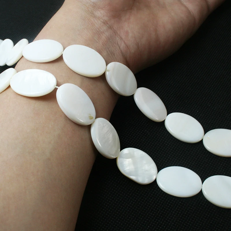 

20pcs White Flat Oval Shape Natural Freshwater Shell Beads MOP Beads Fit Bracelets Necklaces Jewelry DIY Craft For Female Gift