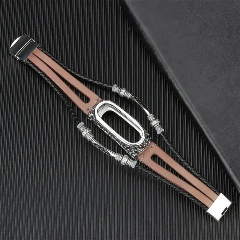 Замена кожаный браслет ремешок+ металлический чехол для Xiaomi Mi группа 4 Смарт часы носимых браслетов Аксессуары#620