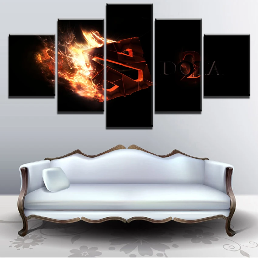  Modern HD Printed Painting Canvas Home Decorative 5 Panel DotA 2 Fire Logo Game Poster Modular Fram
