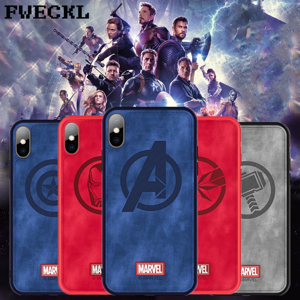 

High Quality Cloth Leather Phone Case For iPhone 8 Plus Super Hero Marvel Avengers Cover For iPhone X XS XR XS MAX Iron Man Capa