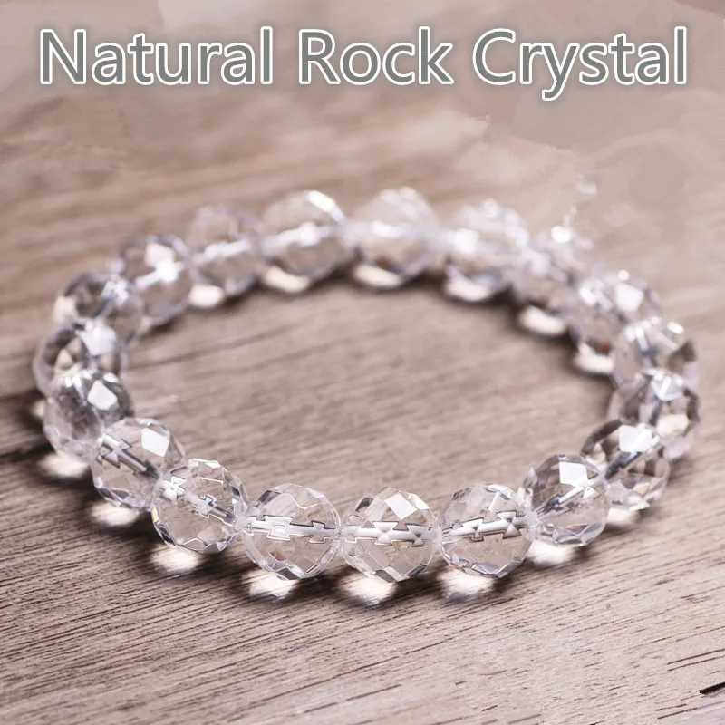 Xin Shang Store Природный рок-кристалл браслет прозрачный кварц 64 Граненые Круглые бусины для мужчин и женщин браслет целебная энергия подарок
