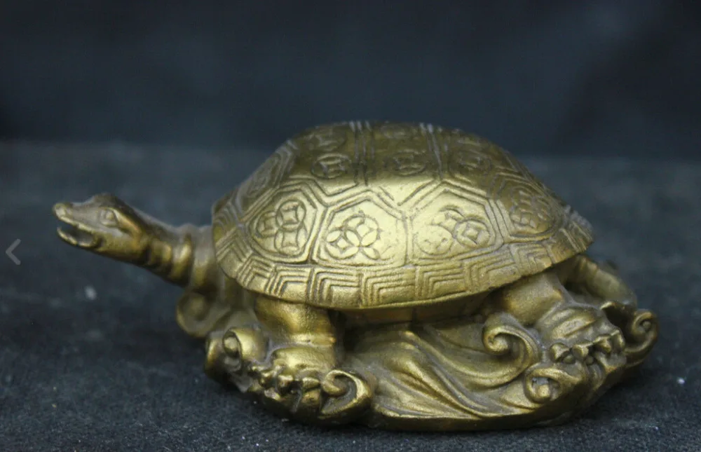 

Chinese Fengshui Culture Lucky Money Old Brass Statue Lucky Tortoise Sculpture