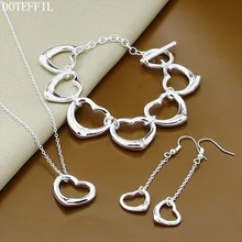 Classic 925 Sterling Silver Heart Necklace Bracelet Earring Women Fashion Heart To Heart Bracelet Necklace Earring Jewelry classic heart pattern bracelet for women