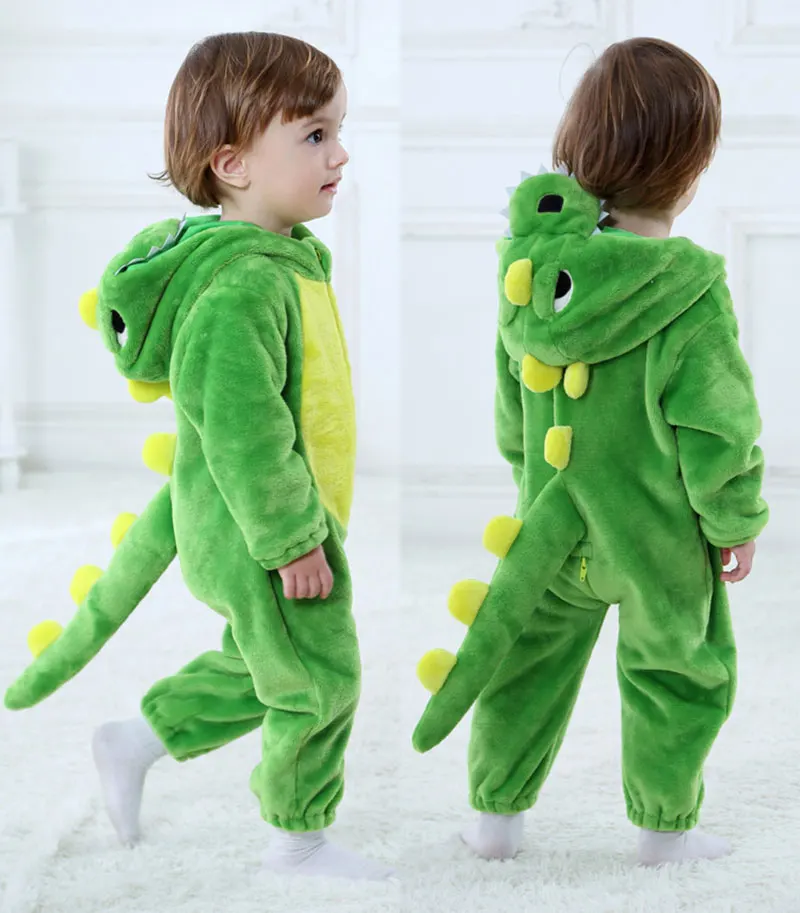 Kawaii Baby Romper Dinosaur Cartoon Animal Costume Toddler Twins Boy Girl Winter Clothes Flannel Soft Jumpsuit Cute Kigurumis