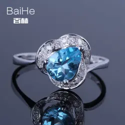 Baihe SOLID 14 К из белого золота (au585) 1.2ct сертифицированных голубой безупречный из натуральной голубой топаз свадебное Для женщин Мода