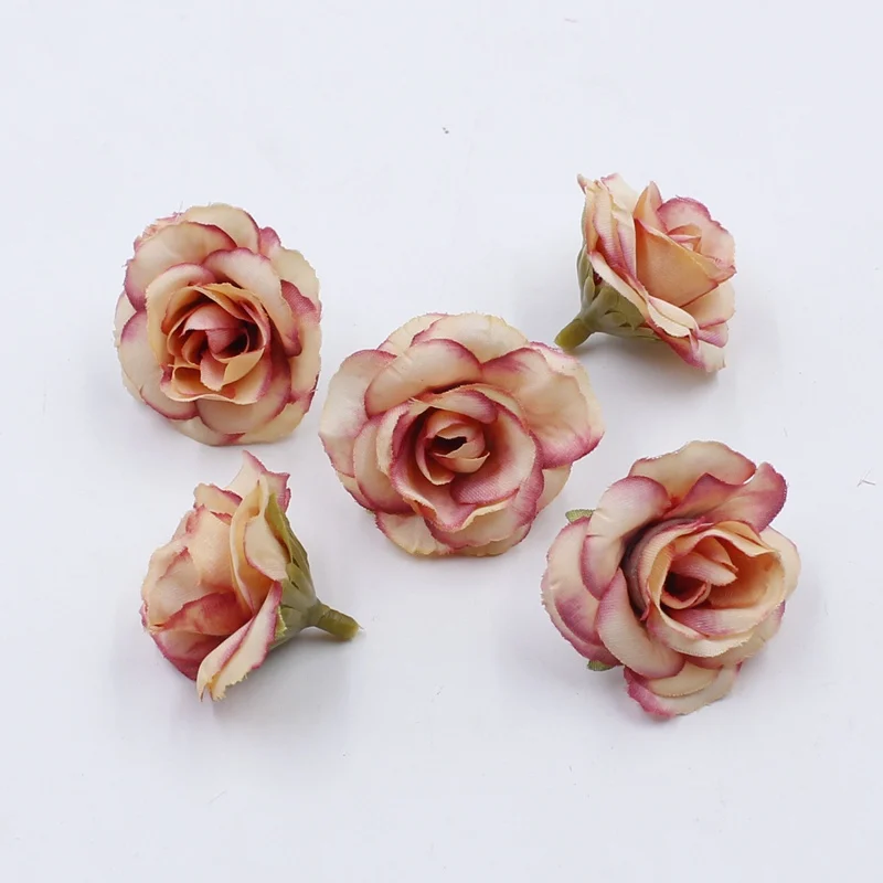 5pcs/bag 4cm artificial flower silk rose flower head wedding party home decoration DIY wreath scrapbook craft fake flower