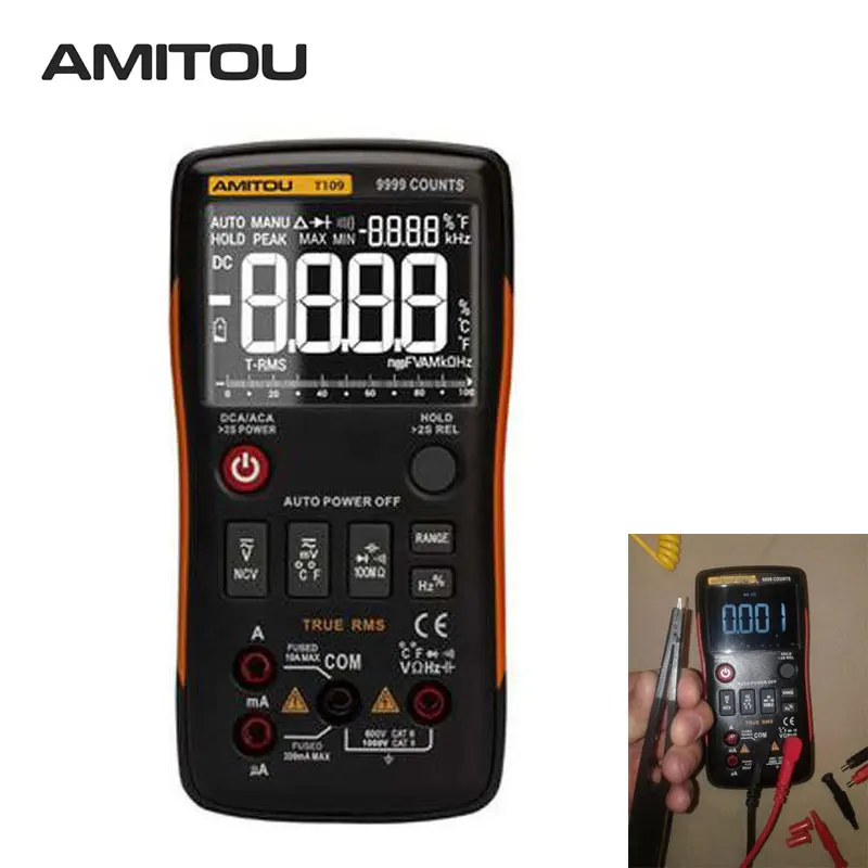 T109 True RMS цифровой мультиметр Авто Кнопка 9999 отсчетов аналоговый Граф AC/DC