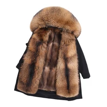 Брендовое пальто с натуральным мехом, супер большой воротник из меха енота, зимняя куртка с капюшоном, Женская парка, подкладка из натурального меха норки, Толстая теплая съемная