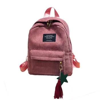 

Fashion Women Girls Large Capacity Corduroy Star Tassel Travel Backpack Bag