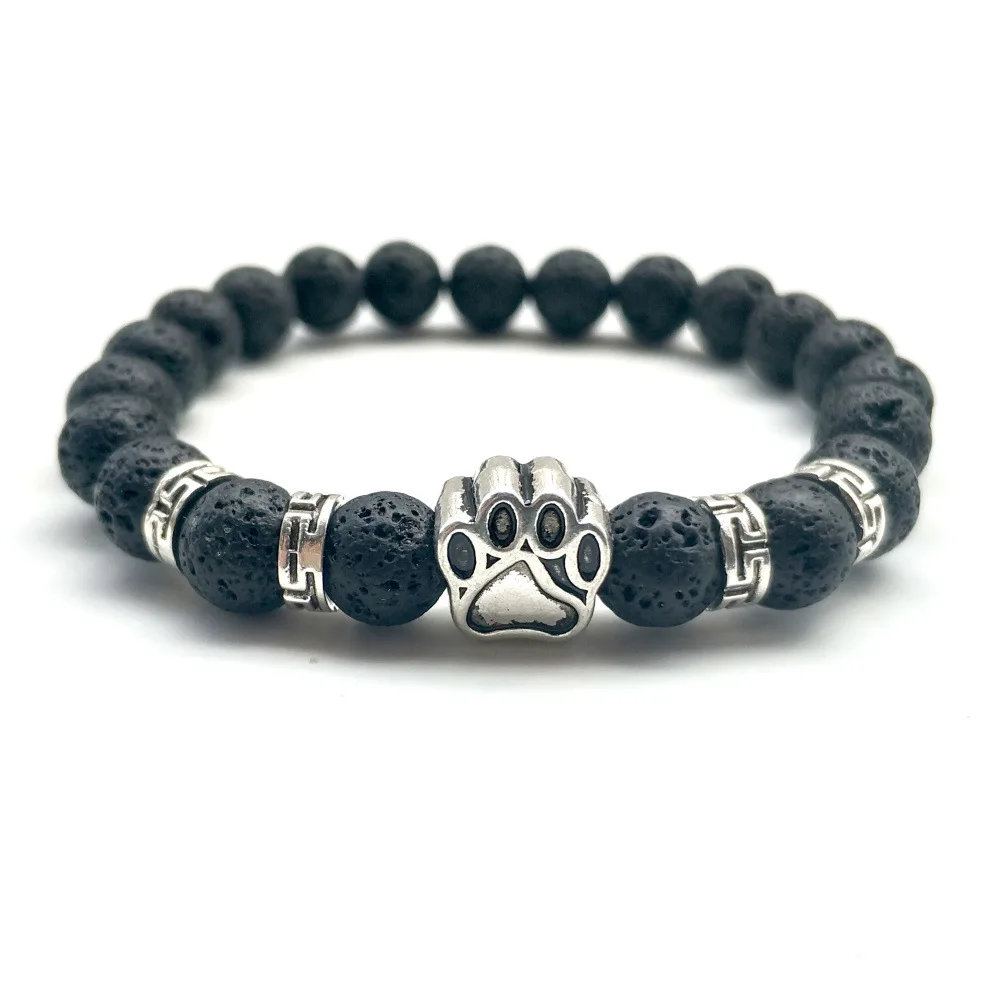 

Dog Paw 8MM Volcanic Lava Stone Essential Oil Diffuser Bracelets Bangle Beads Healing Balance Yoga Bracelet Pet Lover