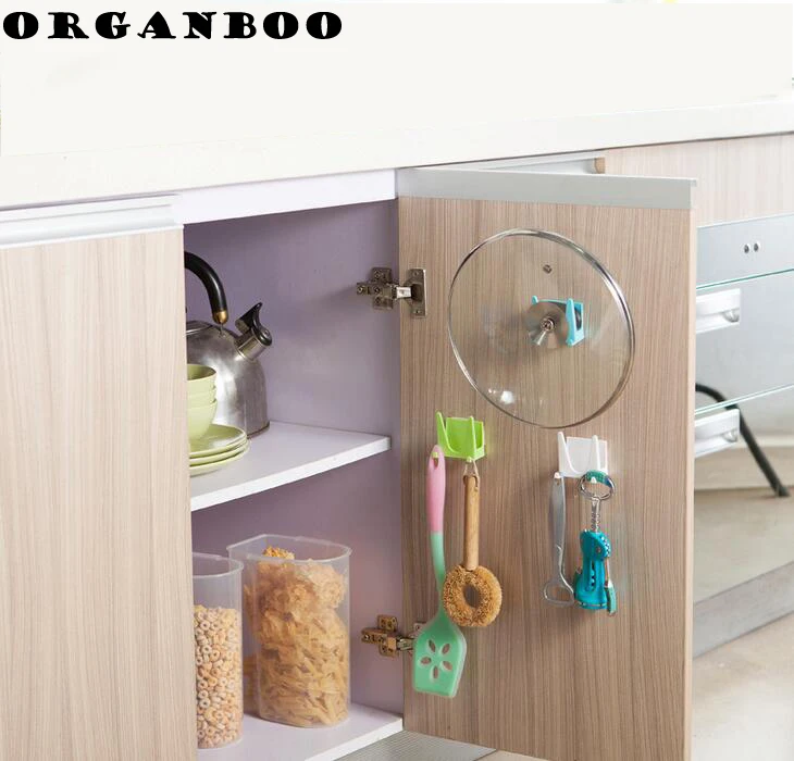 

ORGANBOO 2PC/Set Cabinets Wall Pot Covers Double-side Multipurpose Hooks Kitchen Organizer Prateleira Storage Decorative Shelves