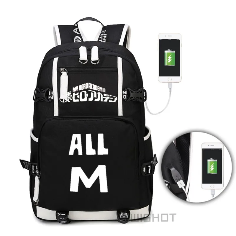 WISHOT Boku No My Hero Academy Светящийся рюкзак через плечо для путешествий, рюкзак для подростков с usb зарядным портом, сумки для ноутбуков - Цвет: Black5