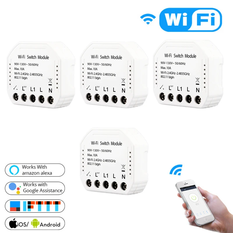 Wifi умный светильник-переключатель Diy выключатель модуль Smart Life/приложение Tuya дистанционное управление, работает с Alexa Echo Google Home 1/2 способ - Цвет: 4 PCS