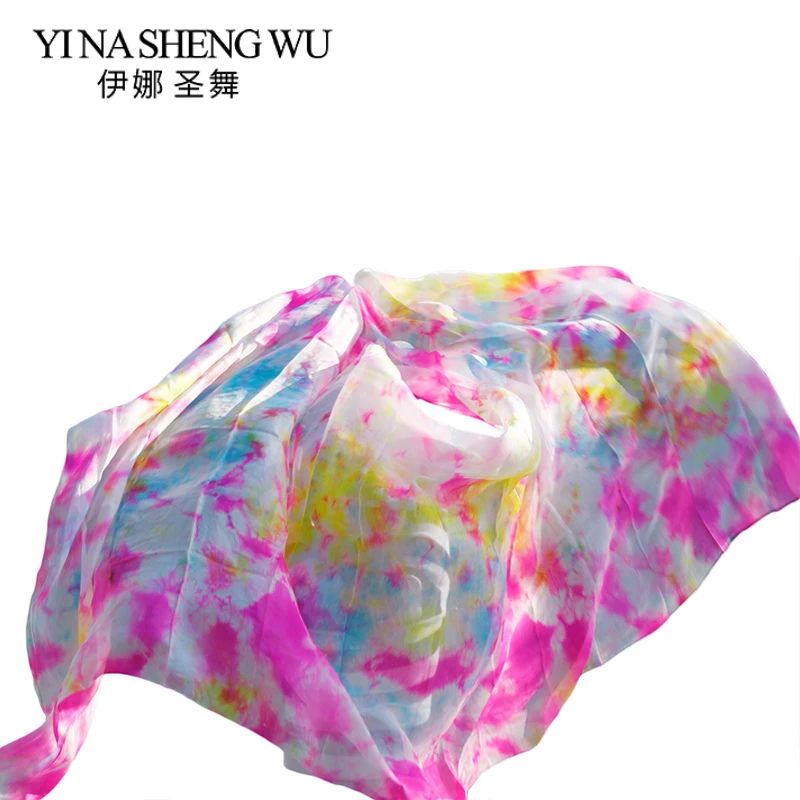 

1Pc Natural Silk Belly Dance Veil Dance Shawl Scarf Multicolor Belly Dance Practice Performance Silk Veil 250*114 cm Tie Dyeing