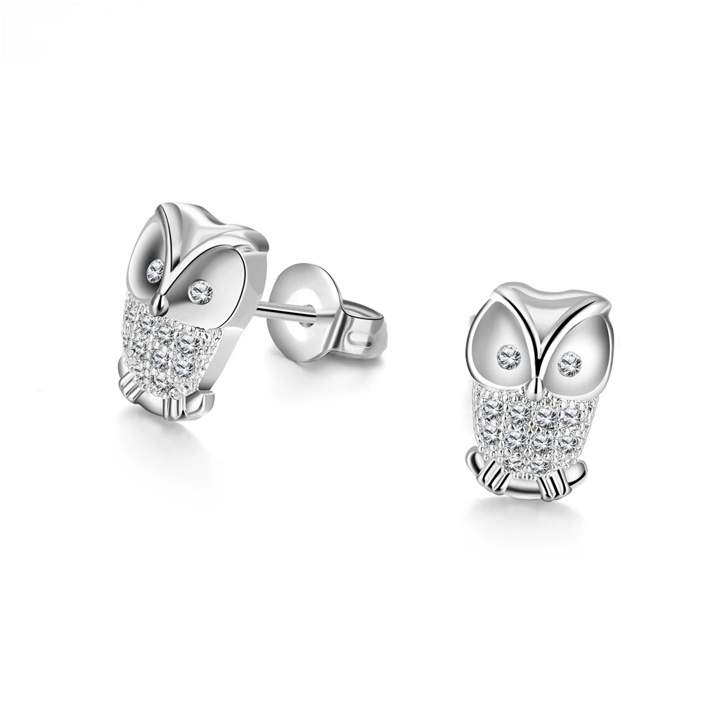 10pcs Wholesale Retail Owl Jewelry Genuine 925 Sterling Silver With Shining Cubic Zirconia Gem Stone Animal Woman Stud Earrings | Украшения