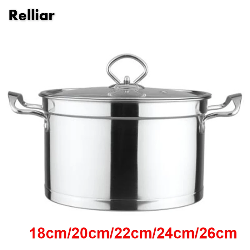 

Relliar Compound Bottom Stainless Steel Soup Pot Thickening cooking pot Binaural Right Angle Pot Non-stick Pan Induction Cooker