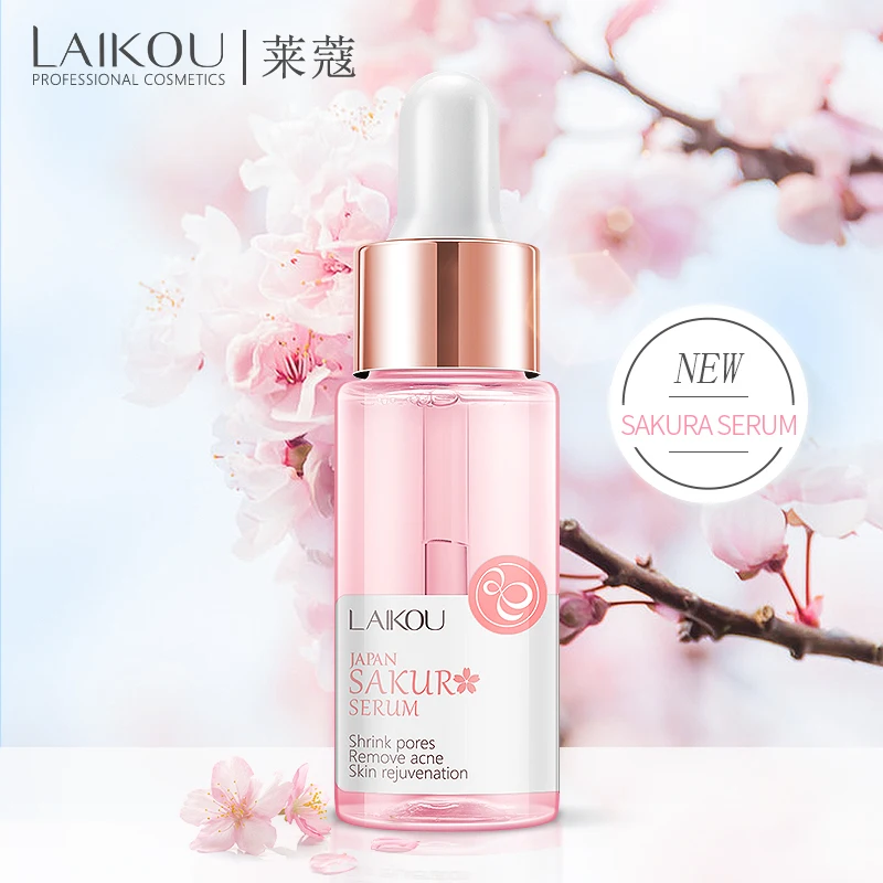 

LAIKOU Sakura Face Serum Japan Skin Care Shrink Pores Remove Acne Liquid Moisturizing Face Essence Brighten Skin Serum 15ML