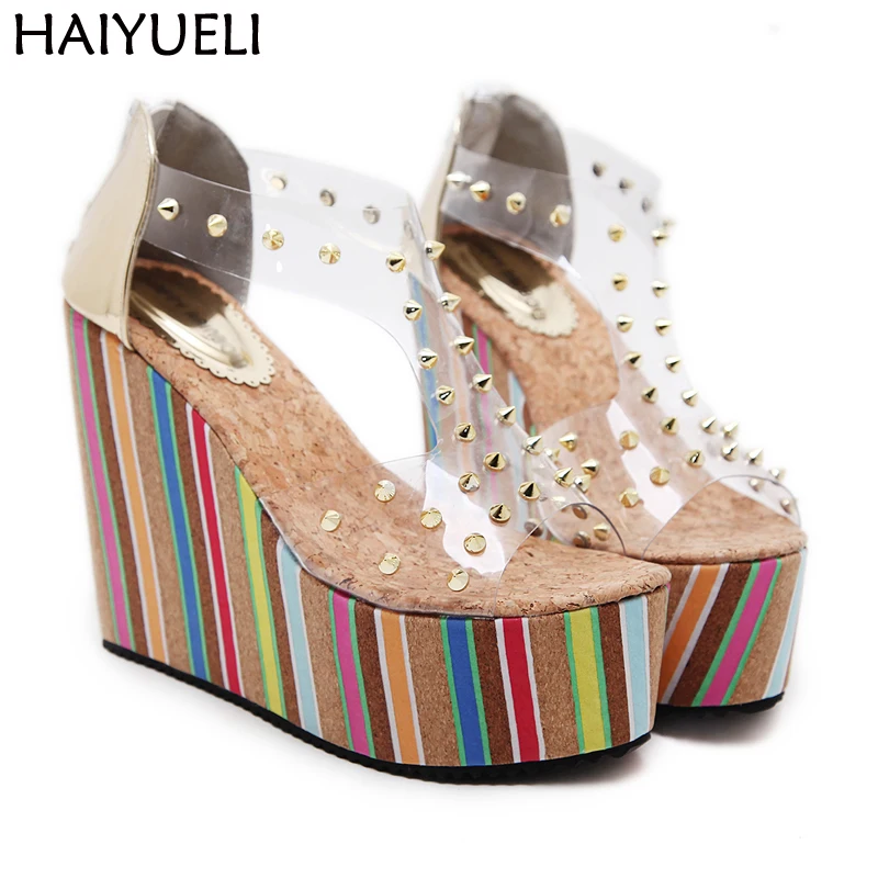 

Summer Style PVC Transparent Rivet Platform Wedges Shoes Ladies Beach Sandals Fashion Womens Wedge Platform Sandals