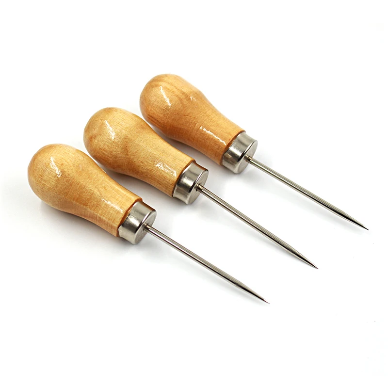 

1pcs Mini Natural Wooden Leather Straight Awl Gourd Shape Leather Punching Hole Awl Handmade Leather Craftwork Tools