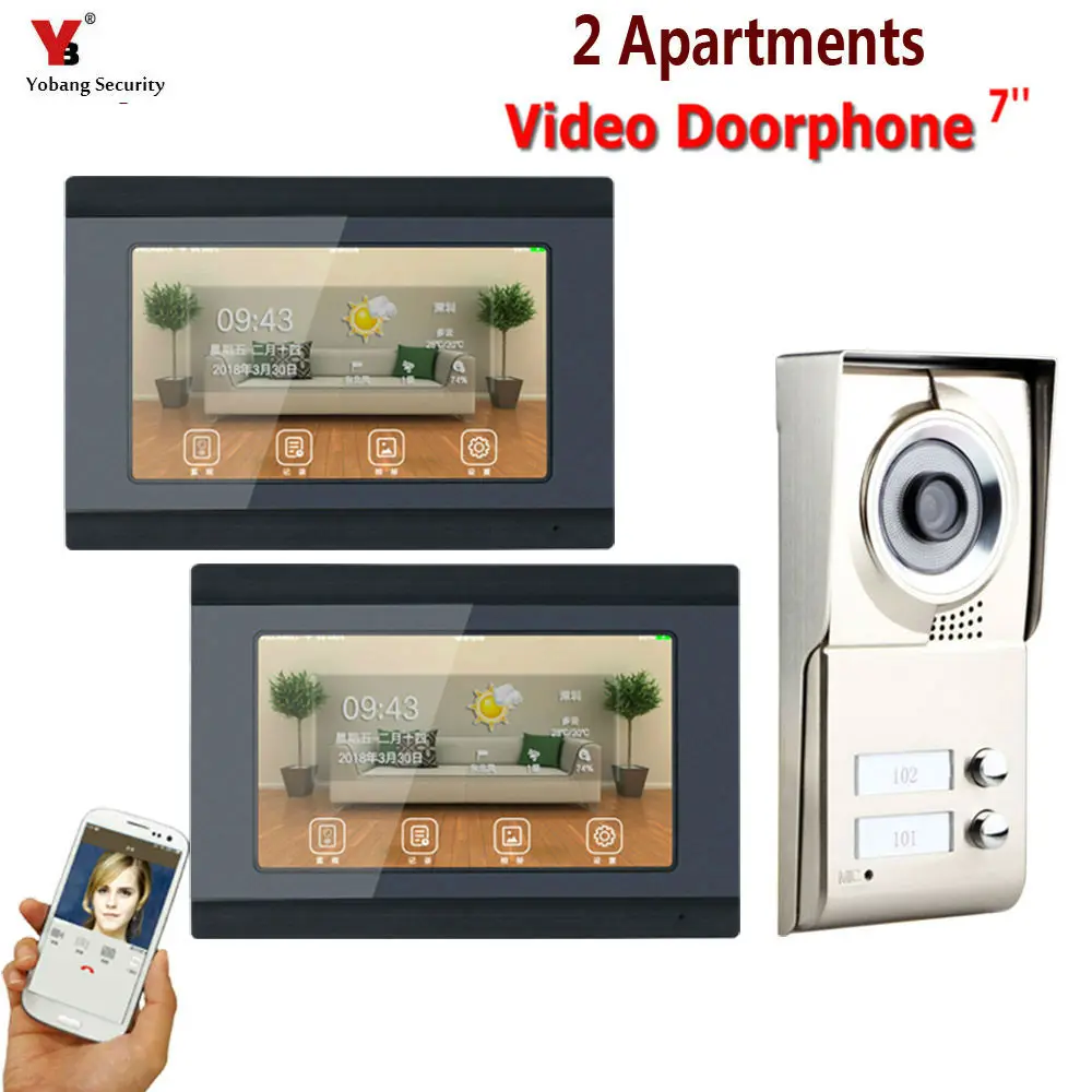 

YobangSecurity 7inch Record Wired Wifi 2 Apartment/Family Video Door Phone Intercom System For 2 Units Villa Apartment
