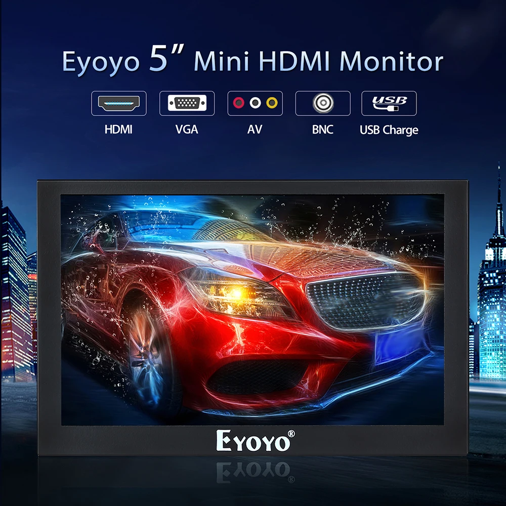 Eyoyo 5 дюймов мини HDMI монитор 800x480 заднего вида TFT ЖК-экран дисплей с BNC/VGA/AV/HDMI выход Встроенный динамик