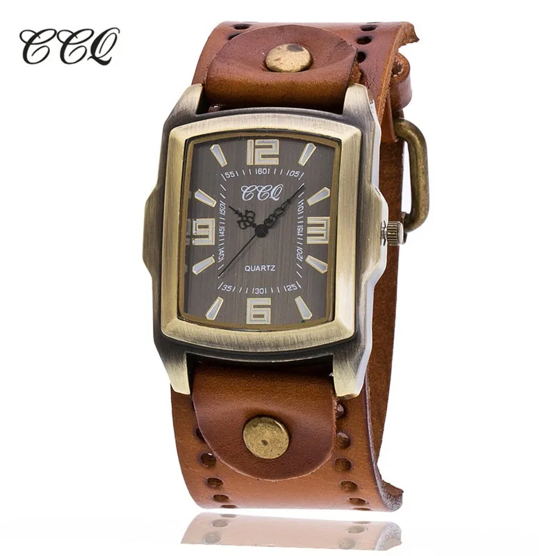 2017 CCQ Vintage Cow Leather Wrist Watch Unisex Antique Casual Quartz Wrist Watch Relogio Masculino Relojes Hombres C22