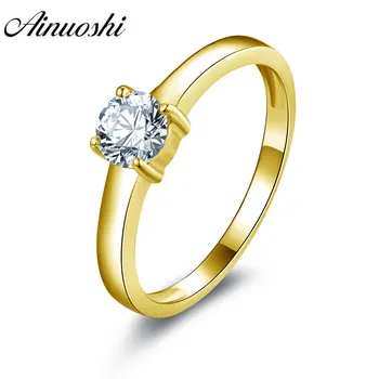 

AINUOSHI Trendy 4 Claws Round Solitaire Ring 14K Solid White/Yellow Gold Band 0.6 CT Sona Diamond Wedding Engagement Women Ring