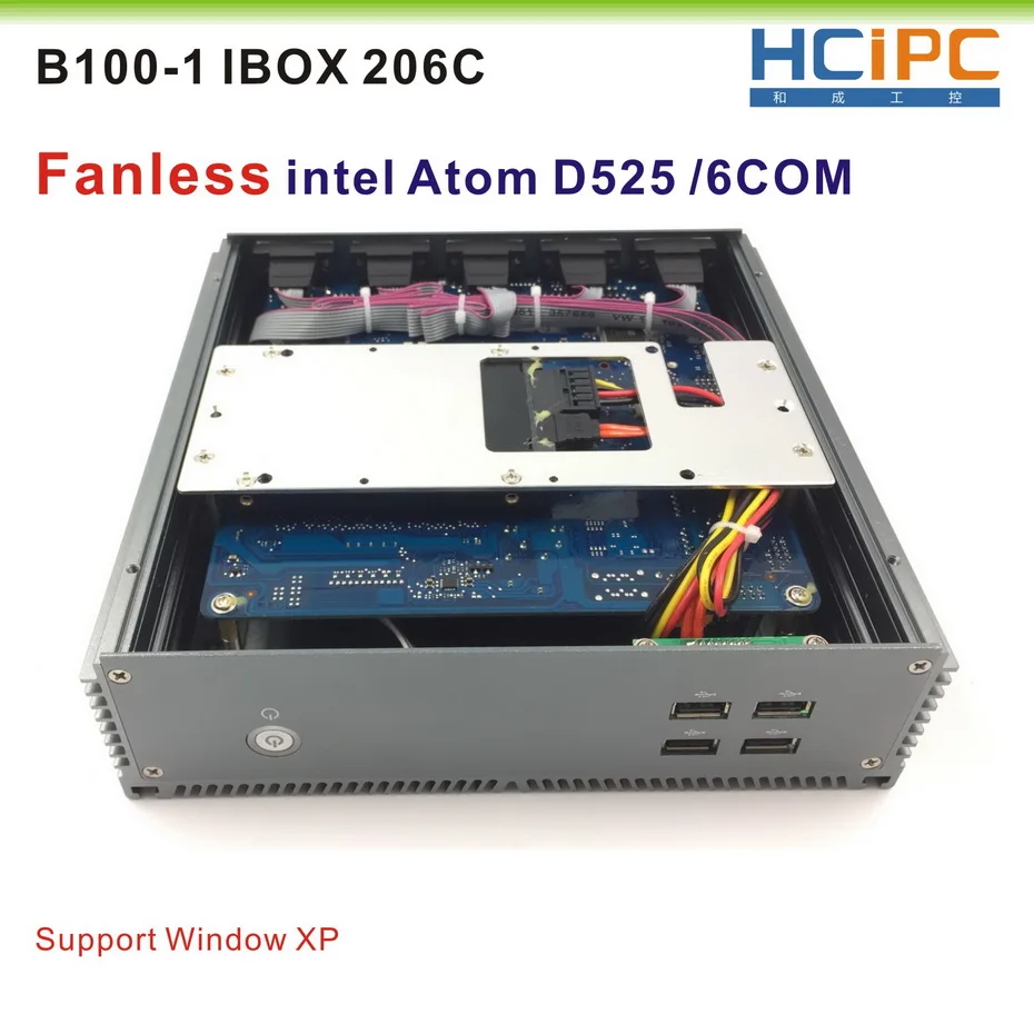 HCiPC B100 1 IBOX 206C(D525) безвентиляторный промышленный ПК компьютер мини бокс ATOM D525 с 6COM