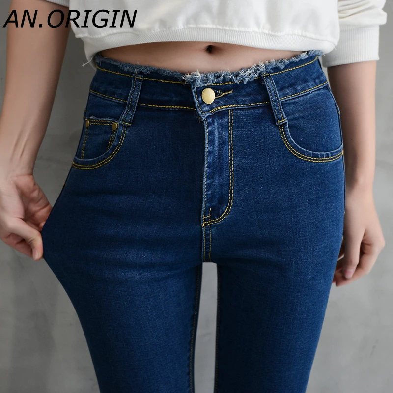

AN.ORIGIN New vintage women jeans 2019 street wear Mid Waist Jeans black skinny Elastic Jeans plus size 4XL/5XL mom jeans
