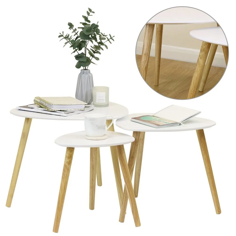 

3 Piece Set White Kitchen Dining Table White Round Coffee Table Modern Leisure Wooden Tea Table Office Pedestal Desk